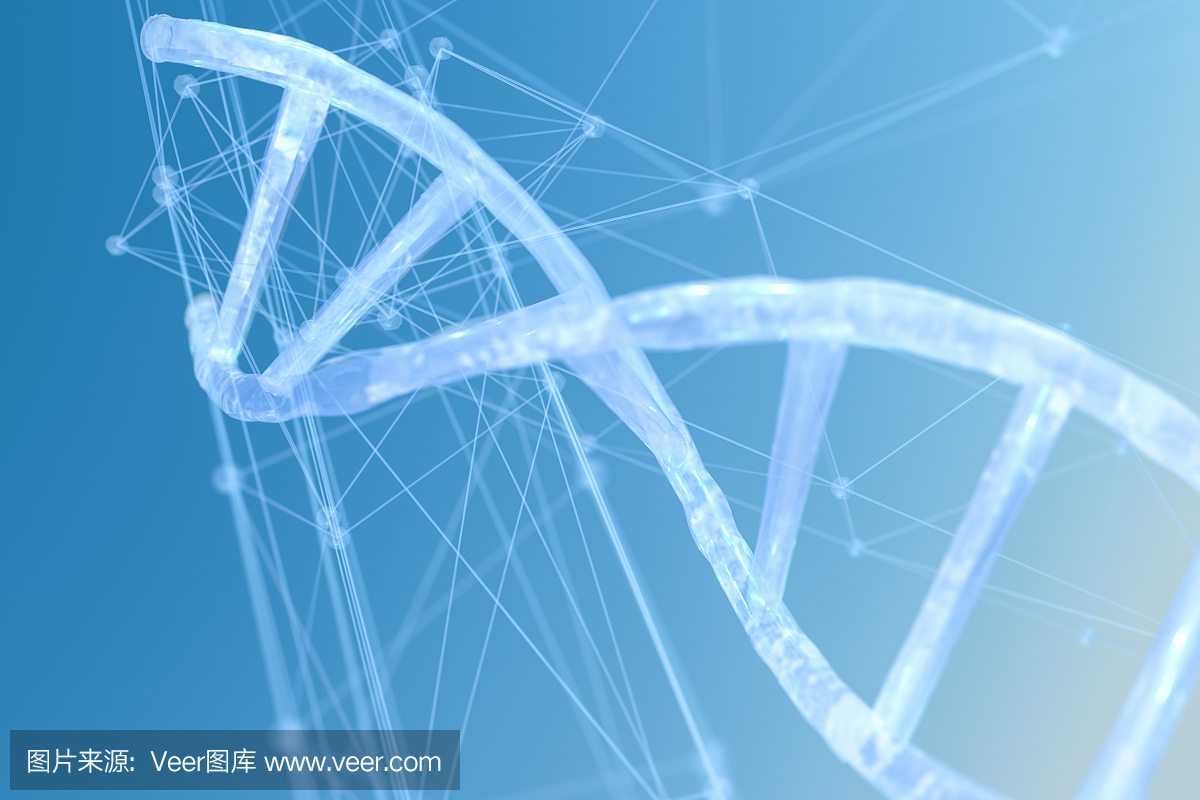 3d渲染,蓝色背景的DNA